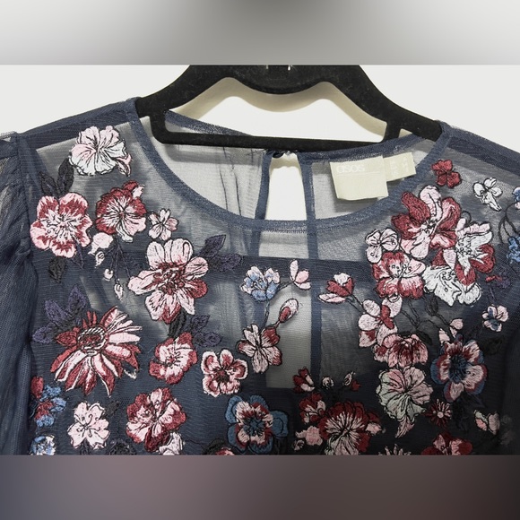 ASOS Mesh Blouson Sleeve Mini Dress with Floral Embroidered Bodice - Picture 5 of 7